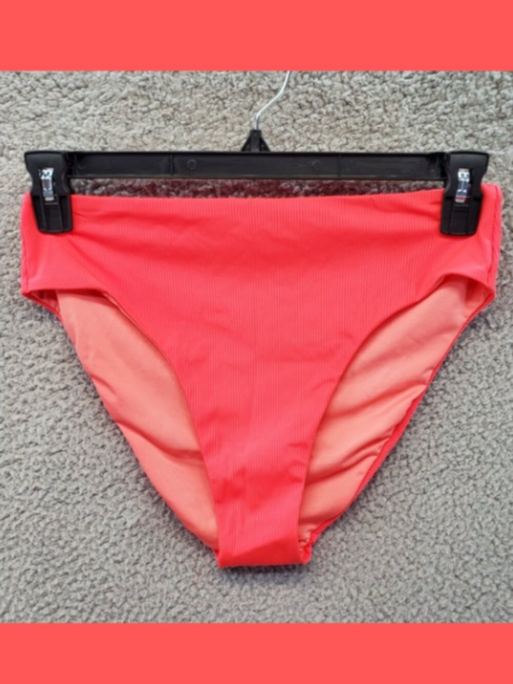 Victoria Secret Swim Bikini Bottom Coral Orange Ribbed‎ String Solid Large L